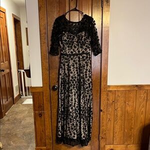 Xscape Black and Tan Sweetheart Maxi Gown